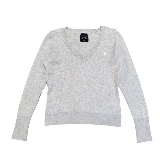 Abercrombie & Fitch Y2K 100% Cashmere Neutral Minimalist V-Neck Sweater - Large - Picture 1 of 8